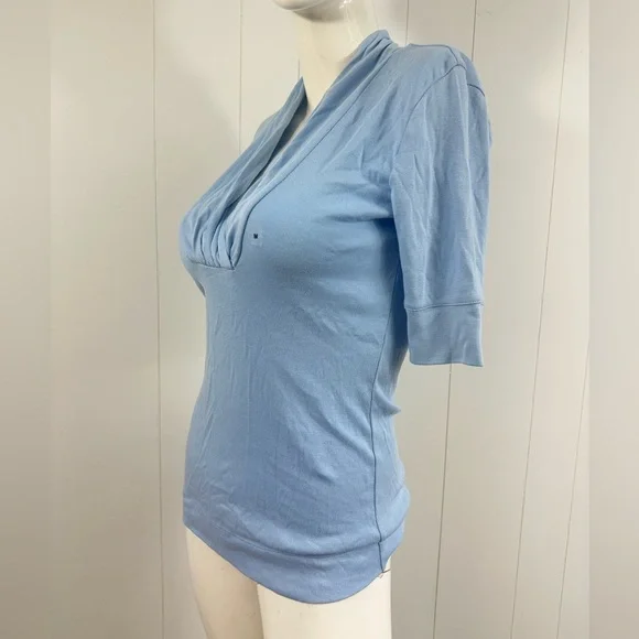 NEW Express Sexy Basic Tee Sz M Top 3/4sleeve V-Neck  Shirt Baby Blue Vtg - Picture 4 of 10